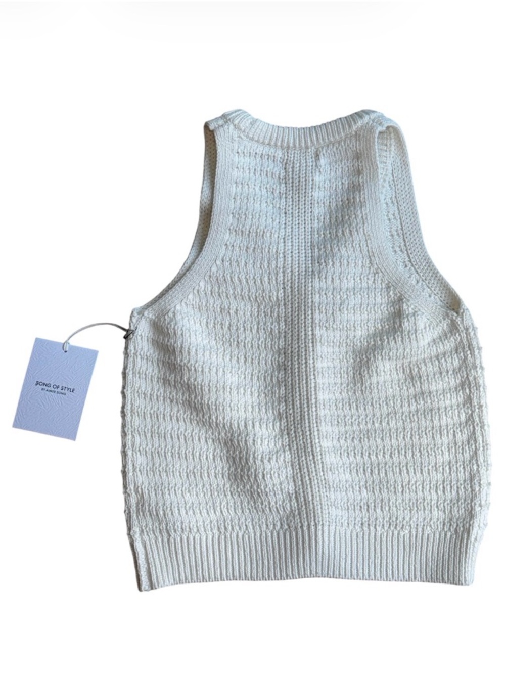 HOUSE OF STYLE White Cable Knit Button-Up Vest Tank Top Gold Buttons XSmall NWT - Picture 5 of 10
